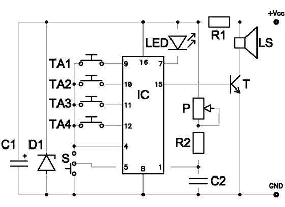 Схема имитатора паровозного гудка