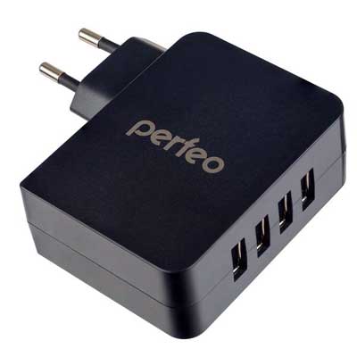 PERFEO «CUBE 4». USB адаптер AC 220 В -> 4USB 4,9 А. ЧЁРНЫЙ. PF_A4137