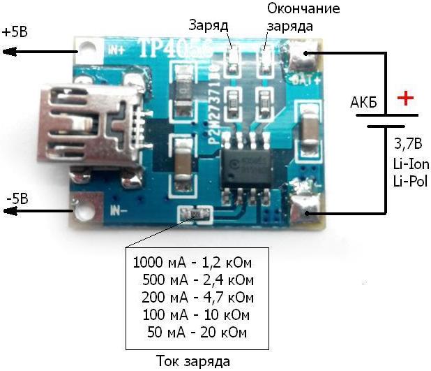 Схема зарядки на tp4056